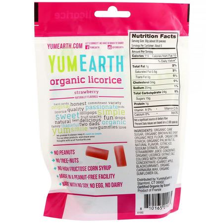 糖果, 巧克力: YumEarth, Organic Licorice, Strawberry, 5 oz (142 g)