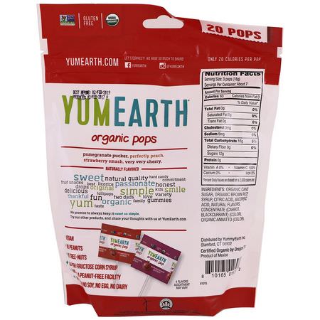 糖果, 巧克力: YumEarth, Organic Pops, Assorted Flavors, 20 Pops, 4.2 oz (119.1 g)