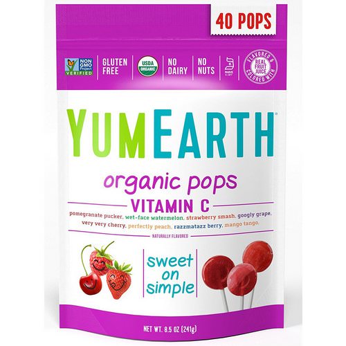 YumEarth, Organic Pops, Vitamin C, Assorted Flavors, 40 Pops, 8.5 oz (241 g) Review