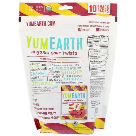 糖果, 巧克力: YumEarth, Organic Sour Twists, Watermelon Lemonade, 10 Snack Packs, 0.7 oz (19.8 g) Each