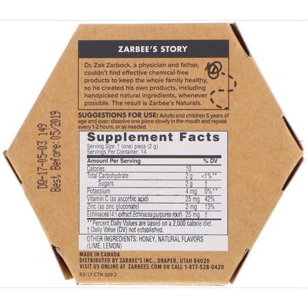 感冒, 補品: Zarbee's, 96% Honey Cough Soothers + Immune Support, Natural Citrus Flavor, 14 Pieces