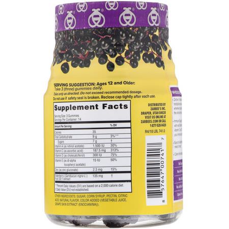 流感, 咳嗽: Zarbee's, Elderberry Immune Support, Natural Berry, 42 Gummies