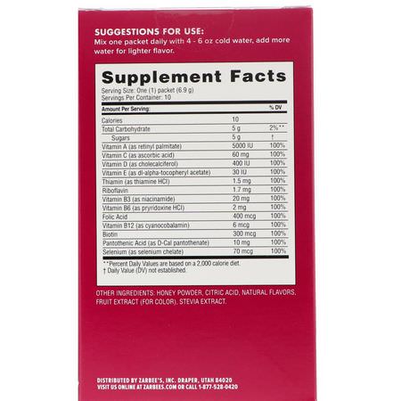 免疫, 多種維生素: Zarbee's, Immune Support & Multivitamin Drink Mix with B-Complex, Vitamin D, Honey, Natural Mixed Berry Flavor, 10 Packets, 2.4 oz (69 g)