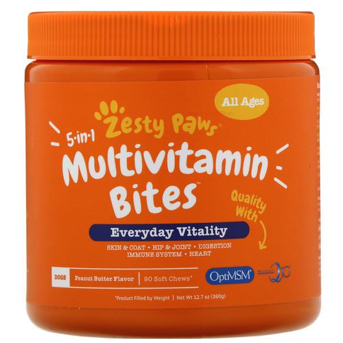 Zesty Paws, 5-in-1 Multivitamin Bites for Dogs, All Ages, Peanut Butter Flavor, 90 Soft Chews Review