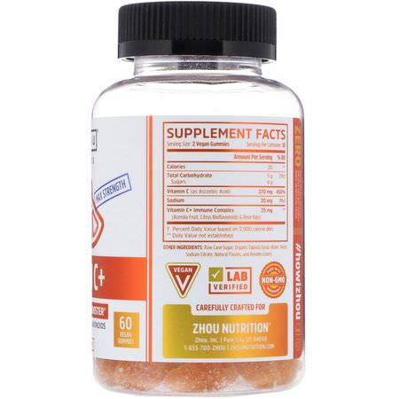 流感, 咳嗽: Zhou Nutrition, Max Strength Vitamin C + Superior Immune Booster, Orange Blast, 60 Vegan Gummies