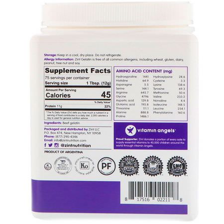 明膠, 指甲: Zint, Grass-Fed Beef Gelatin, Thickening Protein Powder, 2 lbs (907 g)