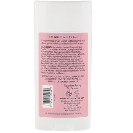 浴缸除臭劑: Zion Health, Bold, Clay Dry Deodorant, Sweet Amber, 2.8 oz (80 g)