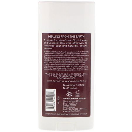 浴用除臭劑: Zion Health, Bold, ClayDry Deodorant, Black Cherry, 2.8 oz (80 g)