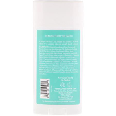 浴缸除臭劑: Zion Health, Bold, ClayDry Deodorant, Eucalyptus Mint, 2.8 oz (80 g)
