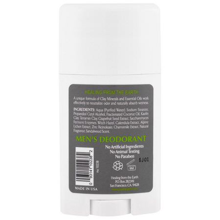 浴缸除臭劑: Zion Health, ClayDry Men's Deodorant, Sandalwood, 2.5 oz (70 g)