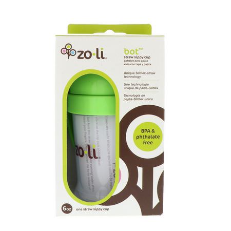 杯子, 孩子餵養: Zoli, Bot, Straw Sippy Cup, Green, 6 oz