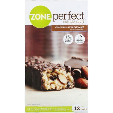 營養棒: ZonePerfect, Nutrition Bars, Chocolate Almond Raisin, 12 Bars, 1.76 oz (50 g) Each